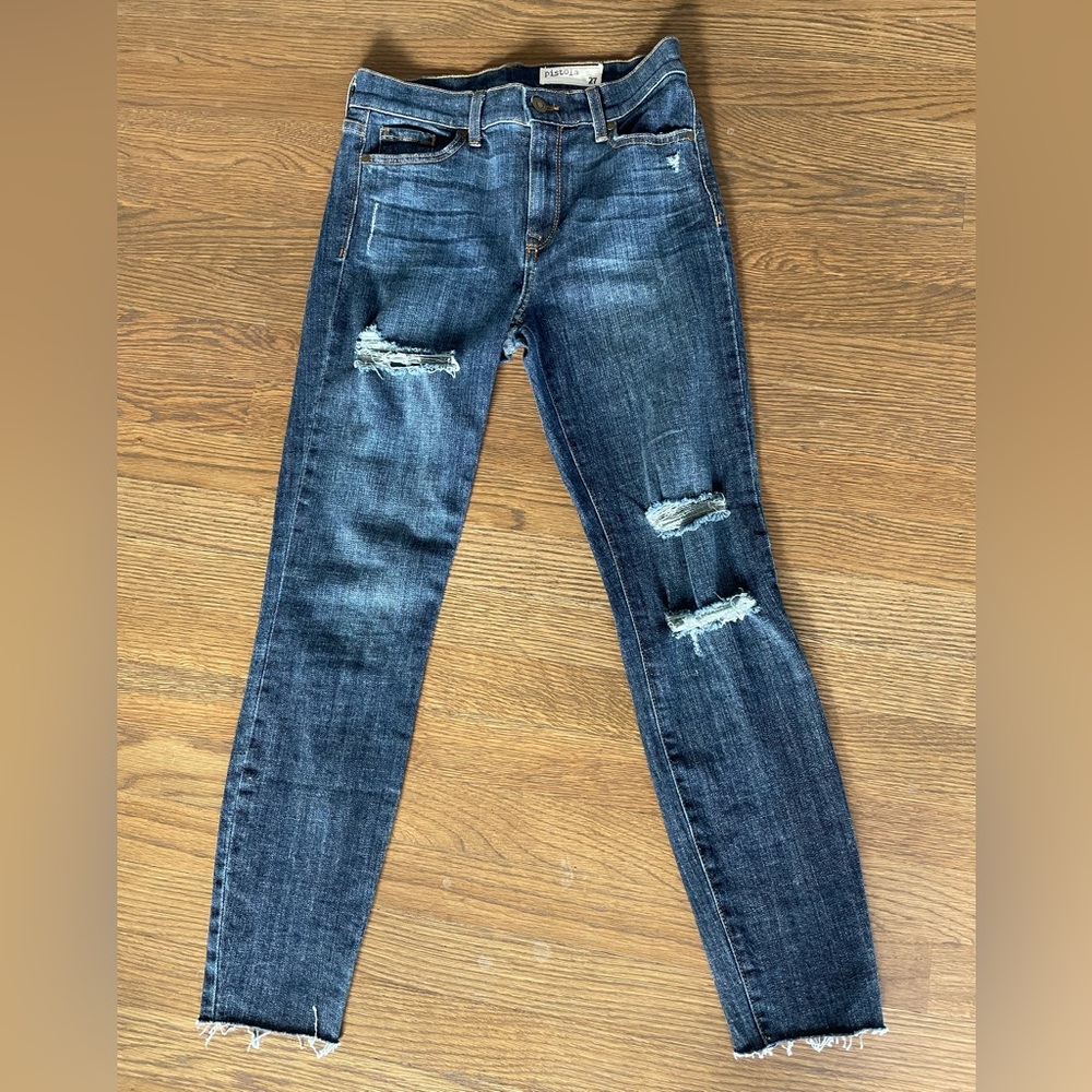 Women’s PISTOLA Distressed High Rise Jeans-Blue-Size 27